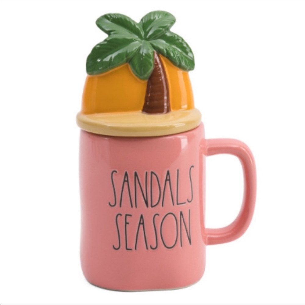 NEW Rae Dunn SANDALS SEASON with Palm Tree Lid Mug